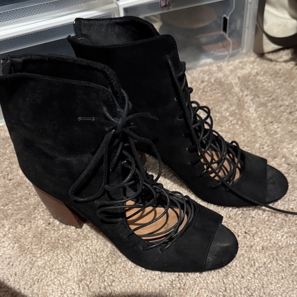 Black Lace-Up Ankle Boots